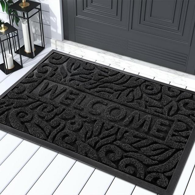 Yimobra Welcome Front Door Mat Outdoor, Entrance Doormats Heavy Duty Patio Waterproof Indoor Outside Mats, All-Season Durable Non Slip Easy Clean Floor Mat for Home Garage, 29.5X17 Inch, Black