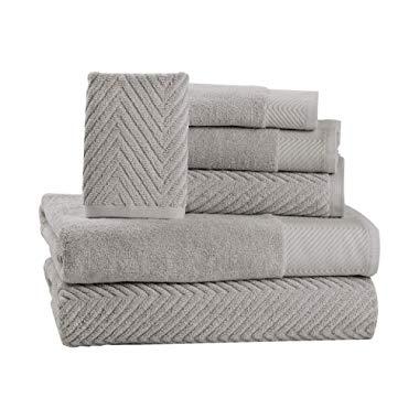 6 Piece Premium Cotton Bath Towels Set - 2 Bath Towels, 2 Hand Towels, 2 Washcloths Machine Washable Super Absorbent Hotel Spa Quality Luxury Towel Gift Sets Chevron Towel Set - Platinum