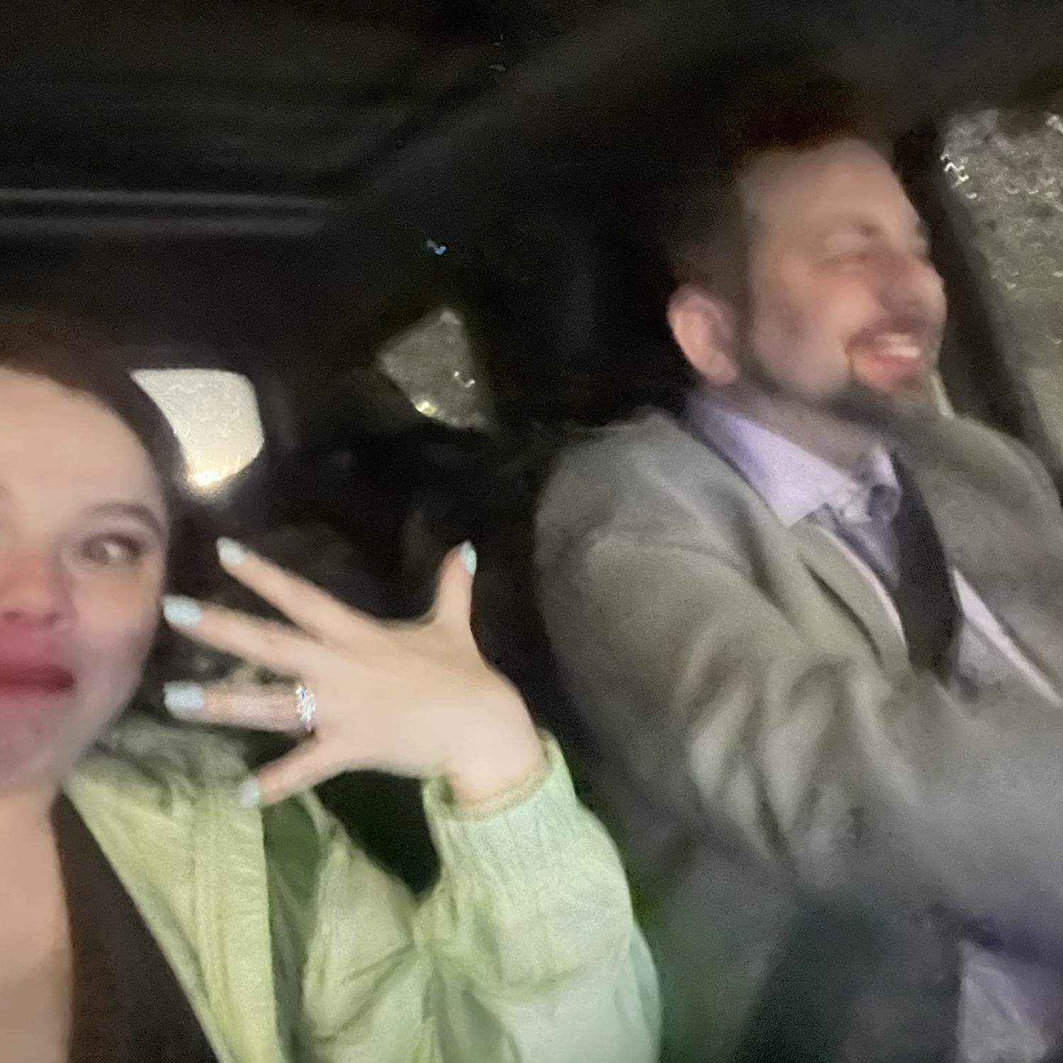 Night of our engagement!! October 12, 2024. No photos of our private engagement moments but we captured this photo in the exciting aftermath!!