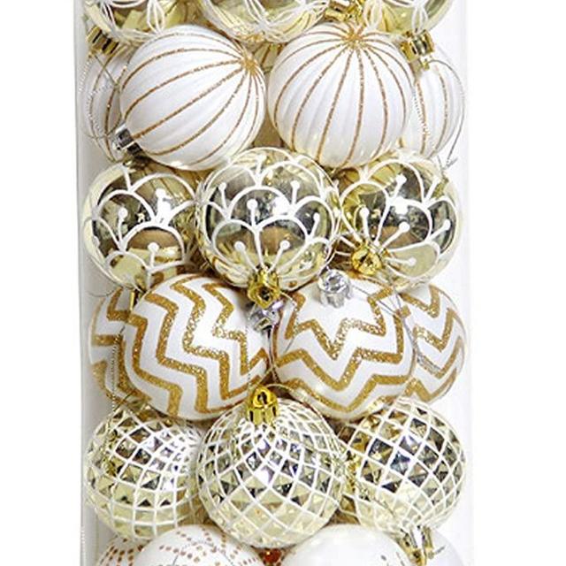 30PCS Christmas Balls Ornaments,60MM Gold&White Painted Shatterproof Festive Wedding Hanging Ornaments Christmas Tree Decoration