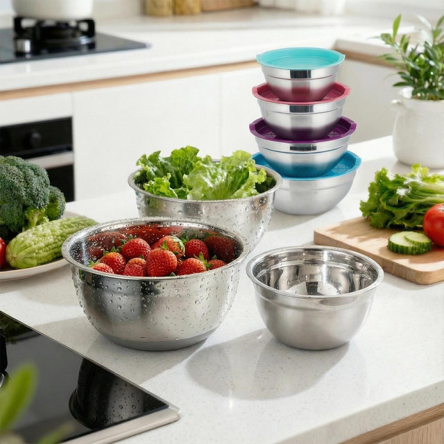 Airtight Lids for Freshness - 7-Piece Stainless Steel Mixing Bowls Set - Nesting Design, Dishwasher Safe, Perfect for Baking, Cooking