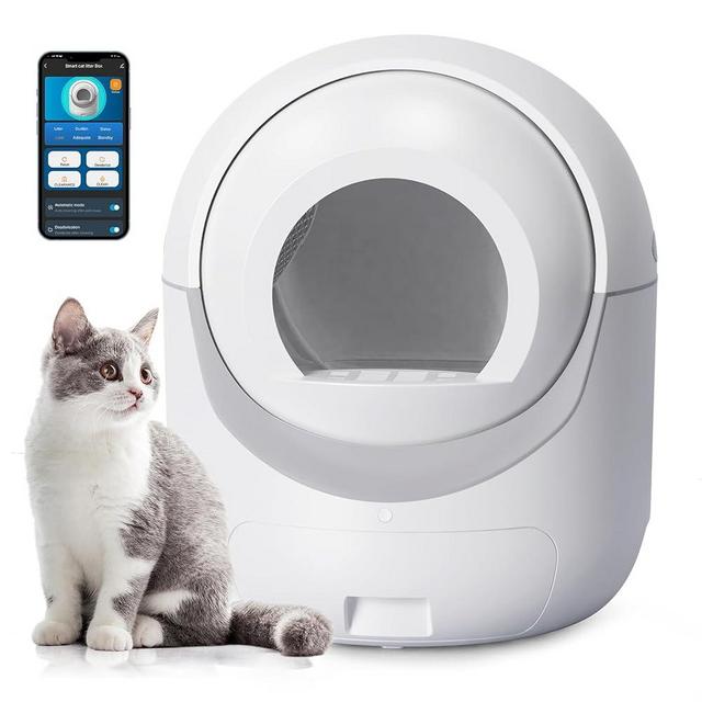Self Cleaning Cat Litter Box, Automatic Cat Litter Box with APP Control Odor Removal Safety Protection for Multiple Cats, with Garbage Bags