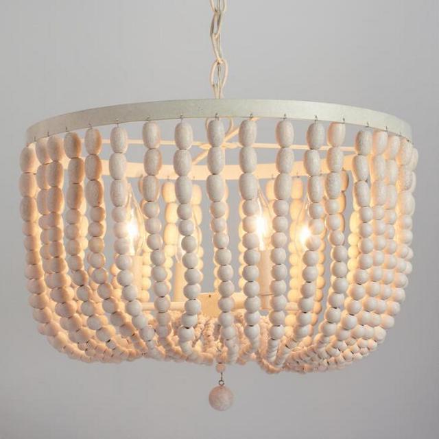 Antique Whitewash Wood Bead Chandelier