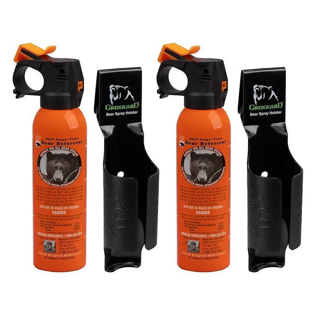 UDAP Pepper Power Bear Spray Self Defense Deterrent with Griz Guard Holster for Camping, Hiking, Fishing, Powerful Blast Pattern, 30 ft Fog Barrier, Safety Orange, SOG2, 7.9 oz, 2 Pack