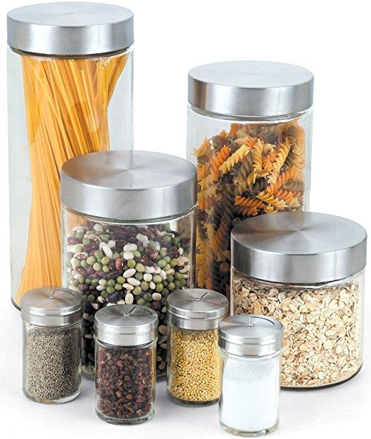 Cook N Home Glass Canister and Spice Jar Set, 8-Piece