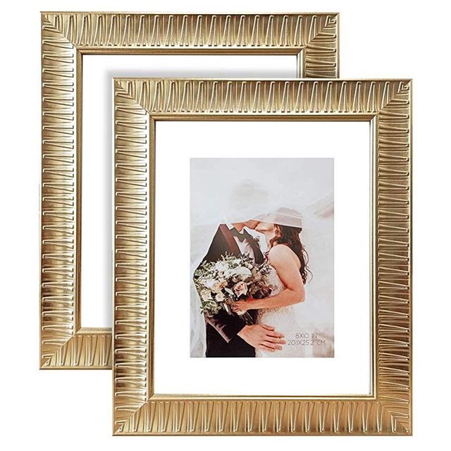 ArtbyHannah 8x10 Inch 2 Pack Modern Champagne Gold Picture Frame Set for Table Top Display and Wall Mounting,Photo Frame for Wedding or Home Decoration
