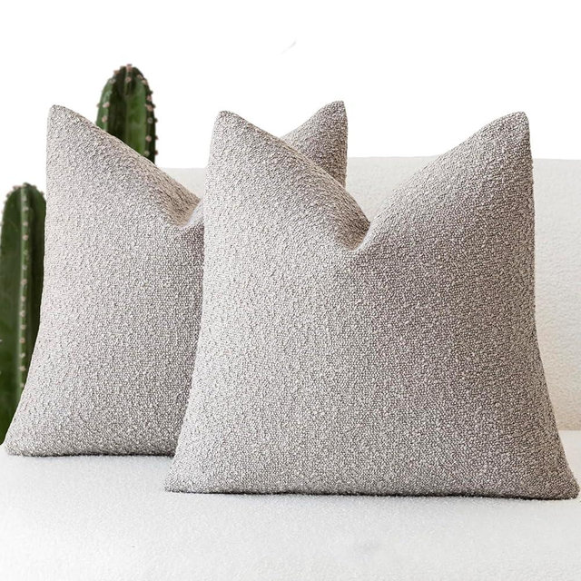 Foindtower Set of 2, Decorative Textured Boucle Throw Pillow Covers Accent Solid Pillow Cases Soft Cozy Couch Cushion Case for Chair Sofa Bedroom Living Room Home Decor 26 x 26 Inch Neutral Grey