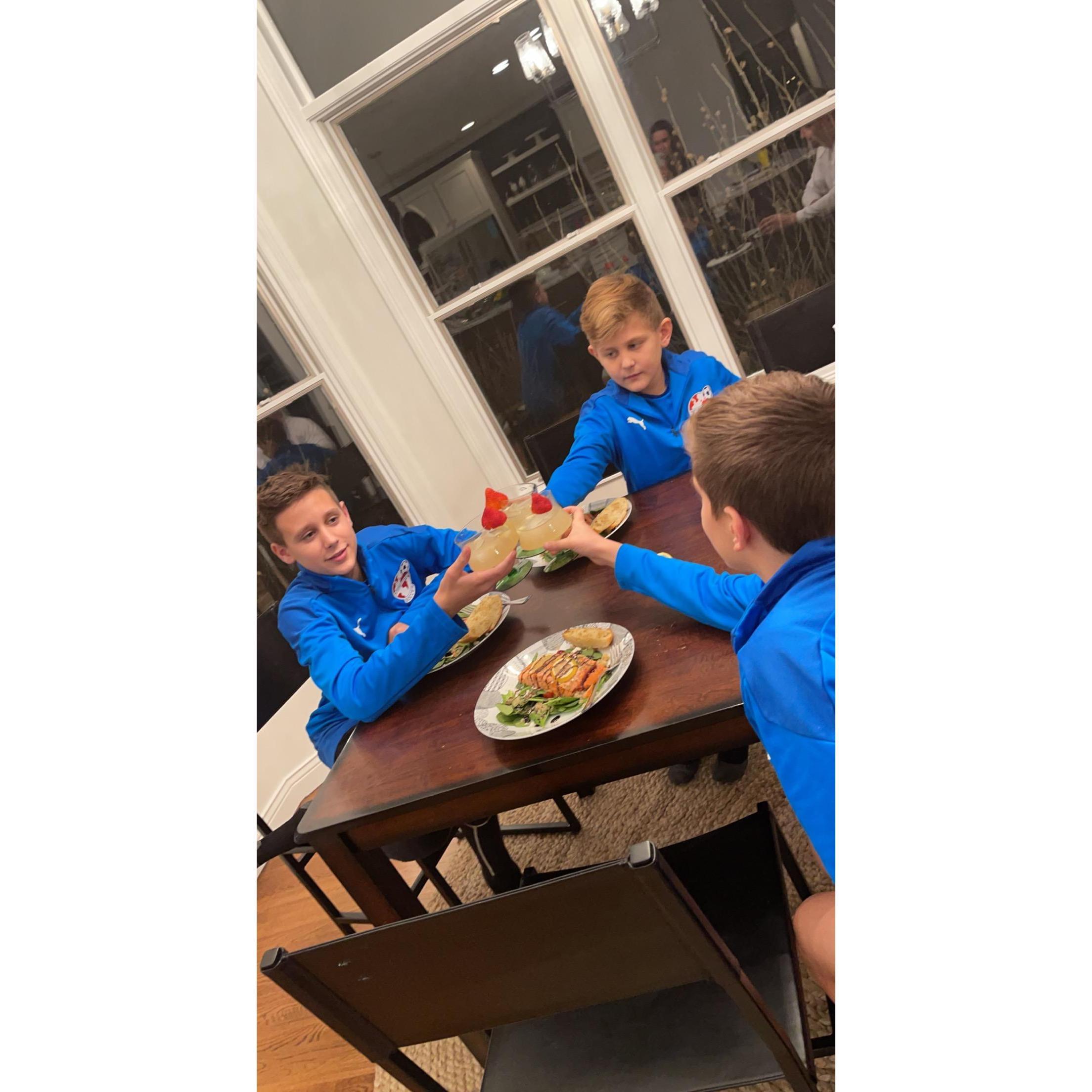 Our boys were especially excited that 2020 was over, and we celebrated as family with a fancy dinner and fancy drinks.