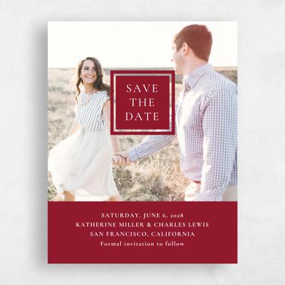 Burgundy, Red Wedding Save the Date - Potter Portrait