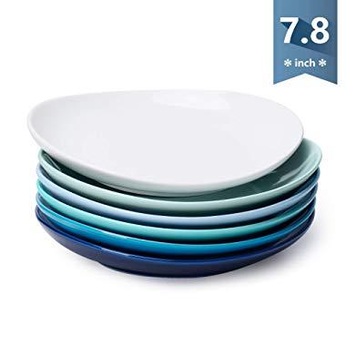 Sweese 151.003 Porcelain Dessert Salad Plates - 7.8 Inch - Set of 6, Cool Assorted Colors