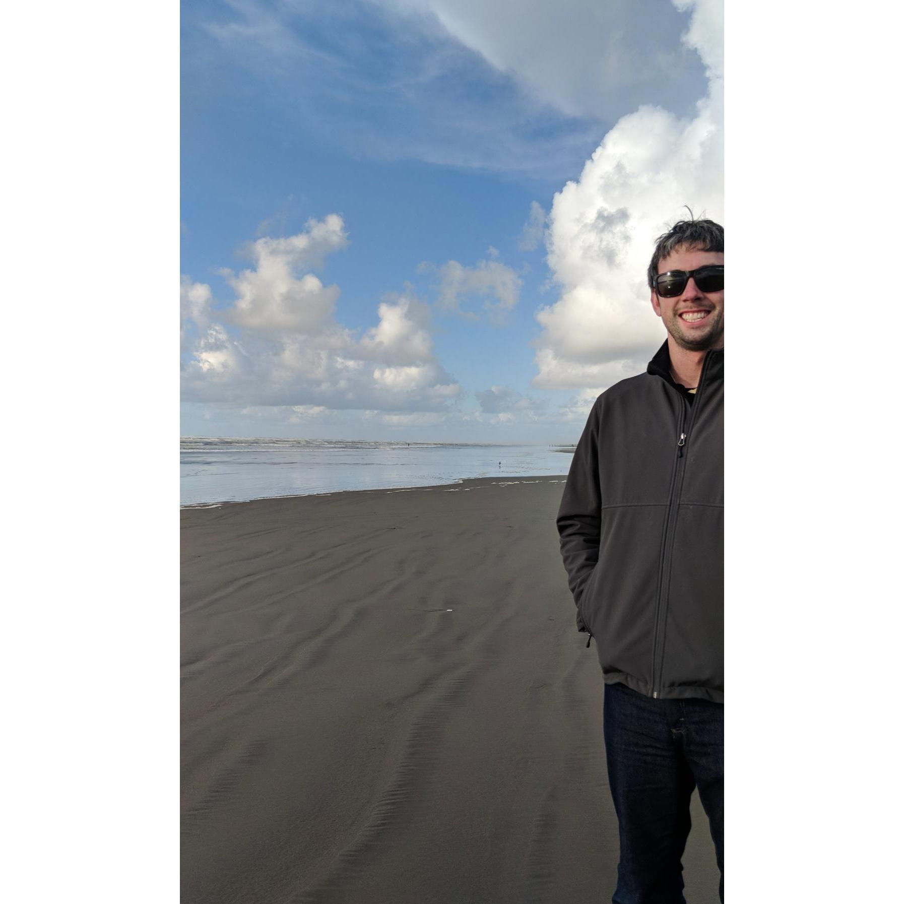 Collin's first time seeing the ocean in Long Beach, WA