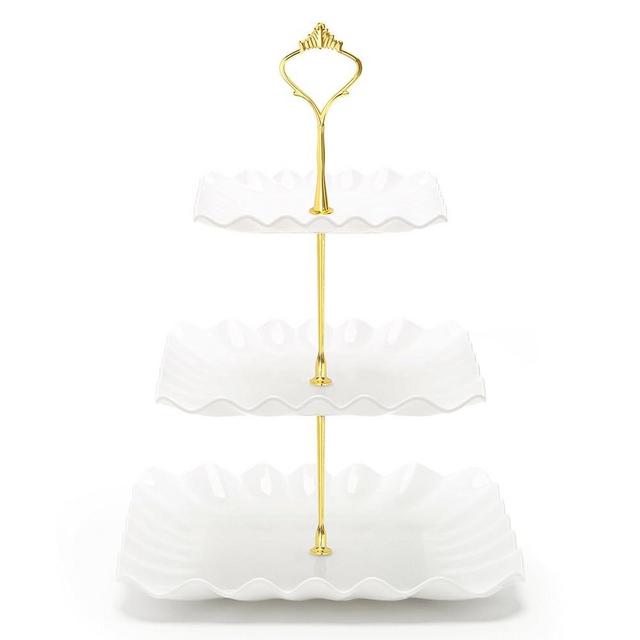 Coitak 3 Tier Cupcake Stand, Plastic Tiered Serving Stand, Square Dessert Tray for Tea Party, Baby Shower and Wedding (Pure White)