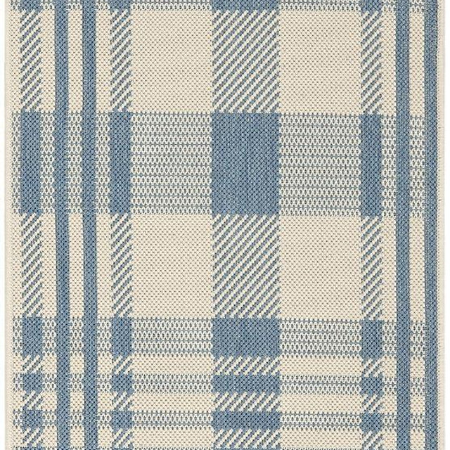 SAFAVIEH Washable Rug Outdoor Courtyard Collection - 2' x 3'7", Beige & Blue, Plaid Pattern, Non-Shedding & Easy Cleaning, Ideal for Patio, Front Door, Entryway, Doormat (CY6201-233)
