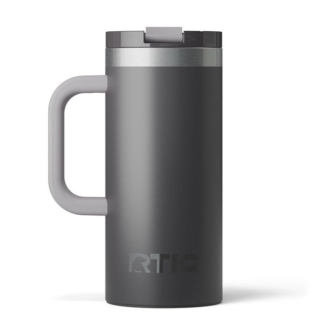 RTIC 16oz Road Trip Travel Mug with Lid and Handle, Ceramic Lined, Insulated, Stainless Steel, Metal, Double Wall Vacuum-Insulation, Portable Coffee, Tea Cup for Hot and Cold Drink, Graphite