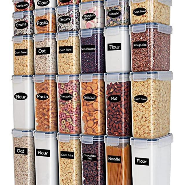Cereal Storage Container Set, VERONES 36pcs Airtight Food Storage Containers, BPA Free Kitchen Pantry Organization for Flour, Sugar, Cereal Plastic Canisters with Black Locking Lids