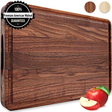 Large Wood Cutting Board Walnut 18x12 Inch Reversible with Handles and Juice Groove, Extra Thick Butcher Block Chopping Board Carving Cheese Charcuterie Serving Handmade by AtoHom