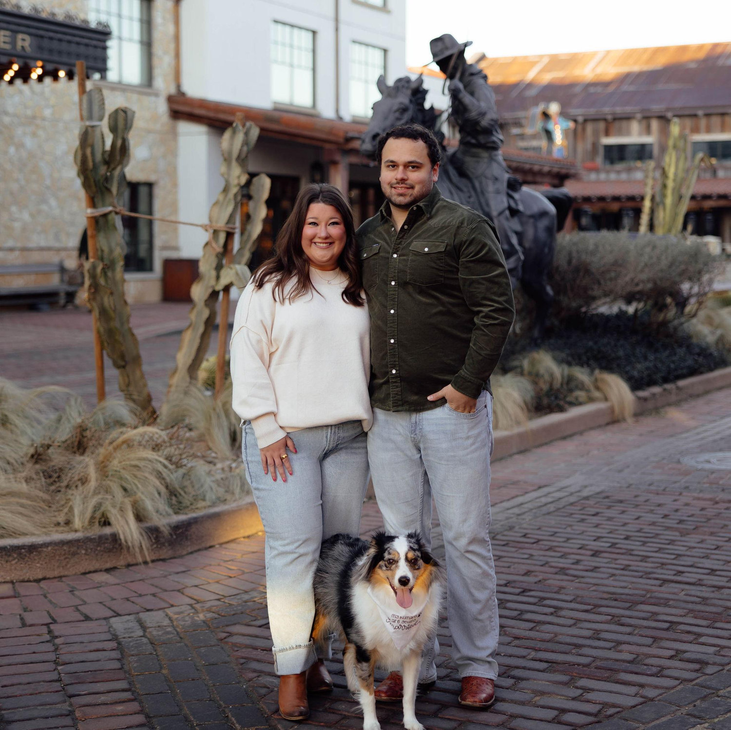 Engagement pictures in the Fort Worth Stockyards! Featuring Nugget!