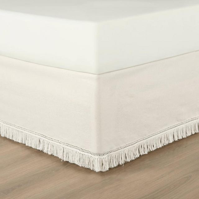 Lush Décor 15" Queen Boho Fringe Tailored Drop Easy Fit Bed Skirt Off-White: Polyester & Viscose, Dust Ruffle