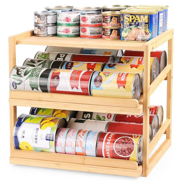 Yumkfoi Can Organizer for Pantry, 3 Tiers Pantry Can Organizer Hold up to 72 3oz Cat Can, Rolling Can Storage Soda Dispenser Can Holders for Cabinet