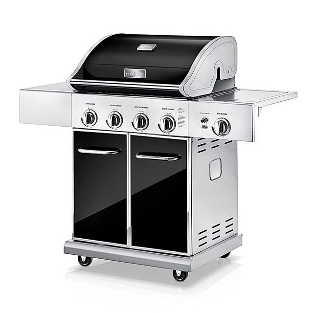 Heavy-Duty 5-Burner Propane Gas Grill - Stainless Steel Grill, 4 Main Burner with 1 side burner, 52,000 BTU Grilling Capacity, Electronic Ignition System, Built-in Thermometer - NutriChef NCGRIL2
