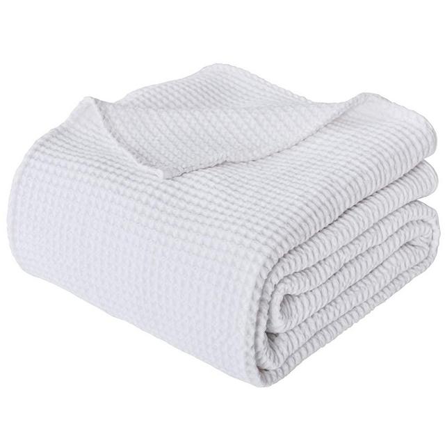 PHF 100% Cotton Waffle Weave Thermal Blanket King Size 108" x 90" for Home Decorations - Soft Comfortable Breathable and Moisture Absorption for All Season - Perfect for Couch Bed Sofa White