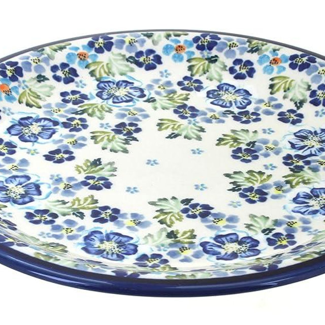 Blue Rose Polish Pottery - Blue Vintage Violet Dinner Plate - 10.75" Diameter - Great for Everyday Dining, Casual Dining, or as Formal Dinnerware