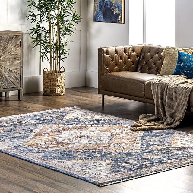nuLOOM Addison Transitional Faded Medallion Fringe Runner Rug, 2' 6" x 8', Blue