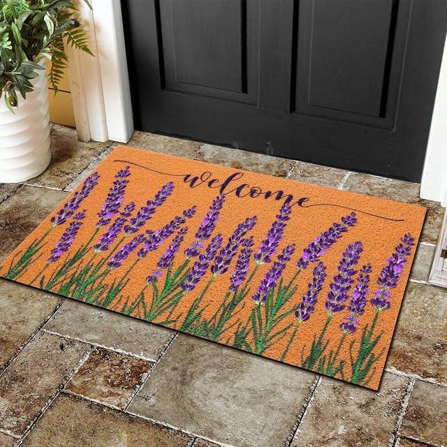 Hahafelt Floral Summer Door Mat 17 x 29 Inch Lavender Flower Welcome Mat Floral Doormat Purple Entrance Decoration for Front Door Porch Entryway Spring Decor(Lavender Flower)