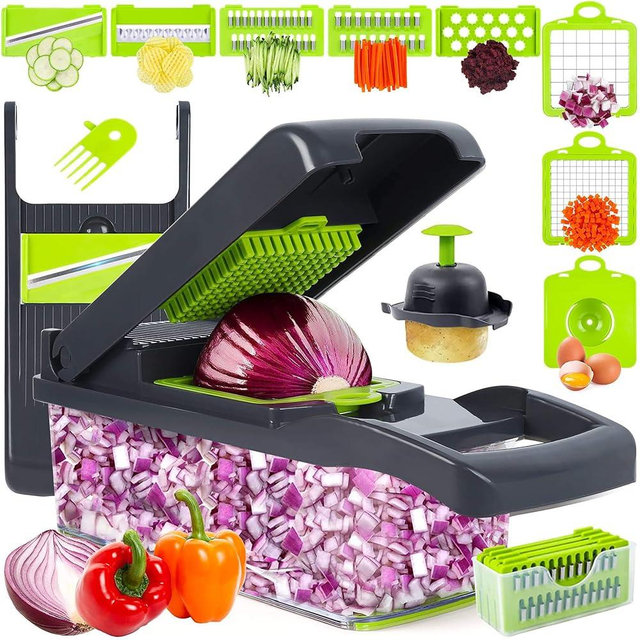 Vegetable Chopper, Onion Chopper, Mandolin Slicer, Pro 10 in 1 professional food Chopper Multifunctional Vegetable Chopper and Slicer, Dicing Machine, Adjustable Vegetable Cutter With Container, Gray