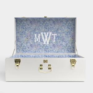 Grand Bridal Trunk (Outside: White, Inside: Nantucket Blooms, Monogram: MWT in White in Waterford)