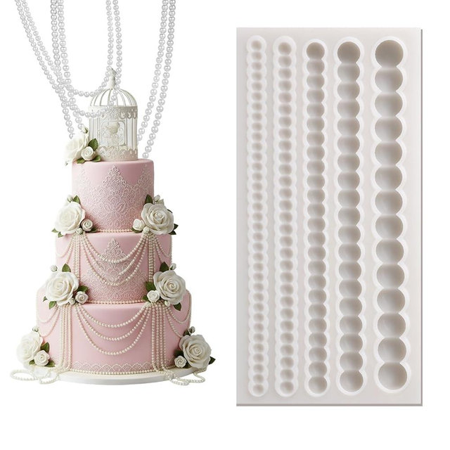 1 Piece Pearl Fondant Molds Hemisphere Pearl Chain Cake Border Decoration Silicone Pearls Borders Fondant Mold for Cake Decorating, Cupcake Toppers, UV Resin, Plaster Clay