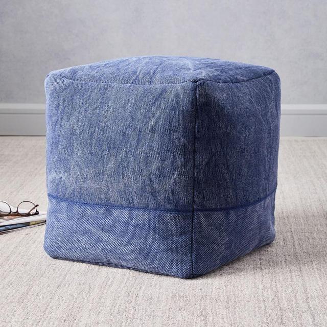 Cotton Canvas Pouf, 16"x16"x17", Midnight