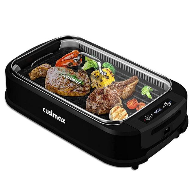 CUSIMAX Electric Smokeless Grill Indoor Grill Portable Korean BBQ Grill with Turbo Smoke Extractor Technology, Non-stick Removable Grill Plate, Dishwasher Safe, Black, Great for Party