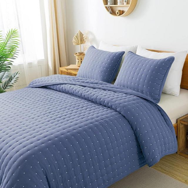 WDCOZY Blue California Cal King Size Quilt Bedding Sets with Pillow Shams, Oversized Lightweight Soft Bedspread Coverlet, Quilted Blanket Thin Comforter Bed Cover, 3 Pieces, 118x106 inches