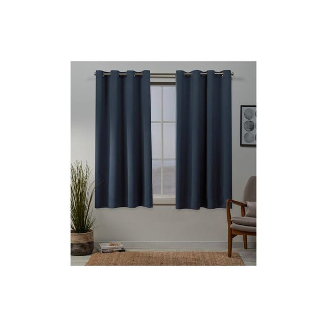 Set of 2 63"x52" Sateen Woven Blackout Grommet Top Window Curtain Panel Vintage Indigo - Exclusive Home