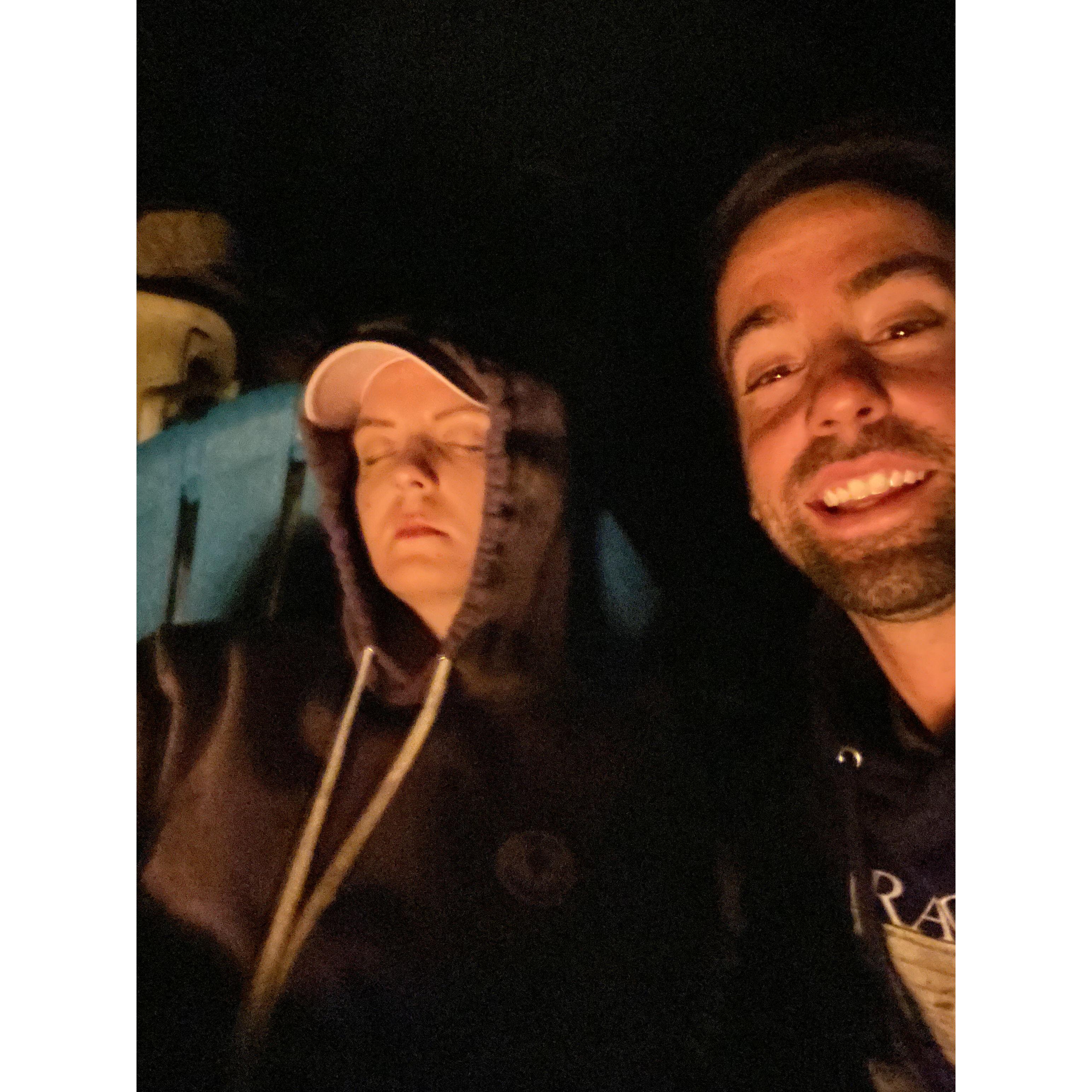 Putting this here for laughs, because we were in the Adirondaks and John wouldn't go inside even though I was afraid of bears, so I feel asleep angrily next to him while he kept stoking the fire