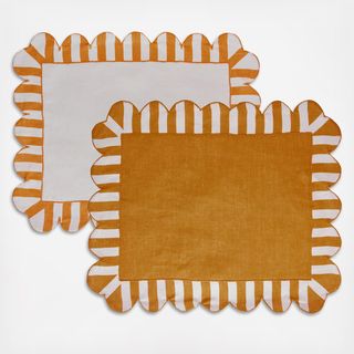 Jardin Embroidered Scalloped Double-Sided Placemat, Set of 4