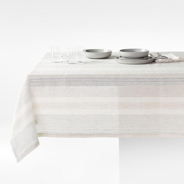 Chesney 60" x 90" Grey Linen Striped Tablecloth