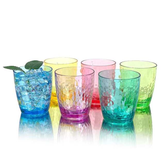 Yanglonghui 15-Ounce Plastic Tumblers (Set of 6), Reusable Plastic Mugs, BPA-Free Acrylic to Drink Mugs, Shatter Resistant, Textured Interior, Dishwasher Safe (Multi Color, 15 Ounce)