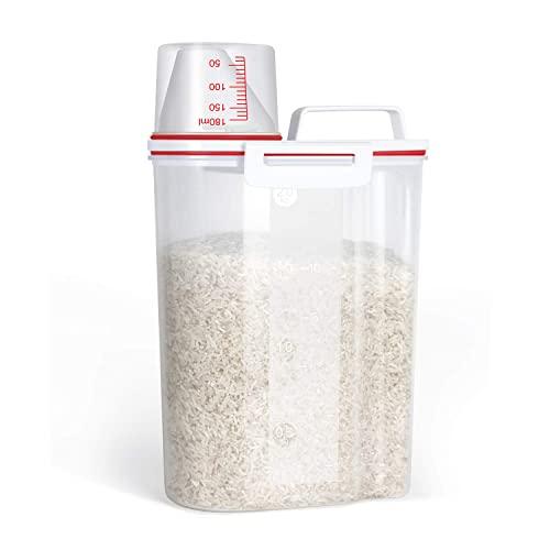 TBMax Rice Storage Bin Cereal Containers Dispenser with BPA Free Plastic + Airtight Design + Measuring Cup + Pour Spout (Red)