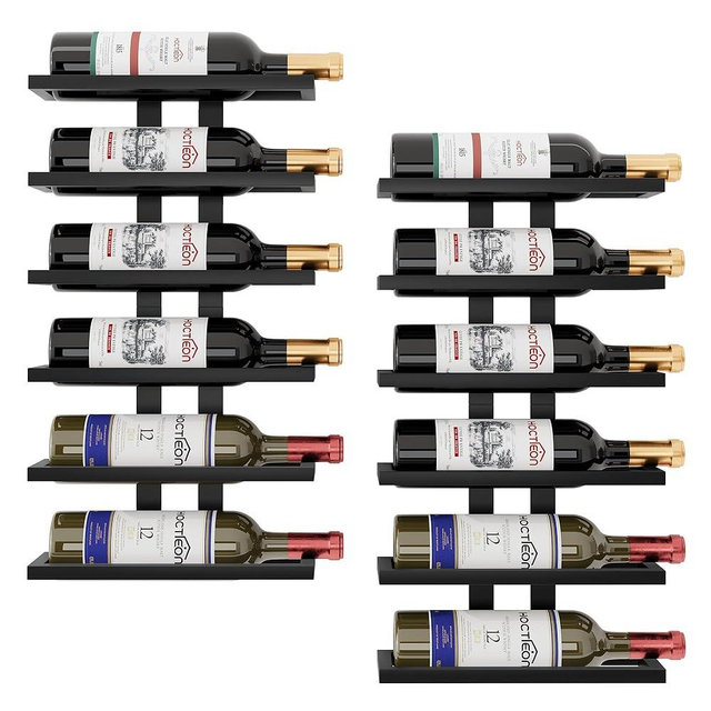 Hoctieon 2-Set 6 Tier Wall Mount Wine Rack (12 Tiers), Wall Racks for Wine Bottles Display and Storage, Hanging Bottle Organizer for Living Room, Dining Room, Wine Cellar, Bar, Black