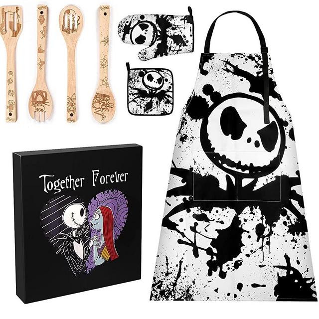 Happy Daddy Kitchen Utensils Set Halloween Idea Utensil Burned Wooden Spoons Set House Warming Wedding Present 5 Piece SpoonSet and 1 Cotton Kitchen Oven Mitt Gloves&Potholder Kitchen Gift Set