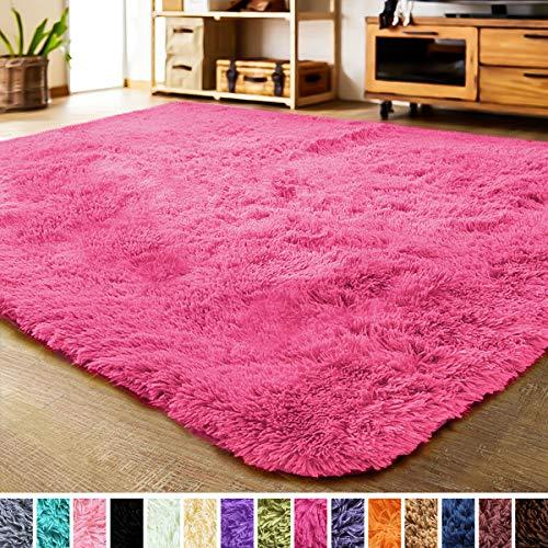 LOCHAS Soft Indoor Modern Area Rugs Fluffy Living Room Carpets Suitable for Children Bedroom Decor Nursery Rugs 4 Feet by 5.3 Feet (Rose Red)