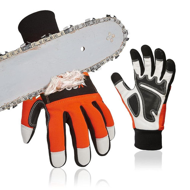 Vgo... 1Pair Chainsaw Gloves, 12-Layer Chainsaw Protection on Left Hand Back,Goat leather Work Gloves, Mechanic Gloves
