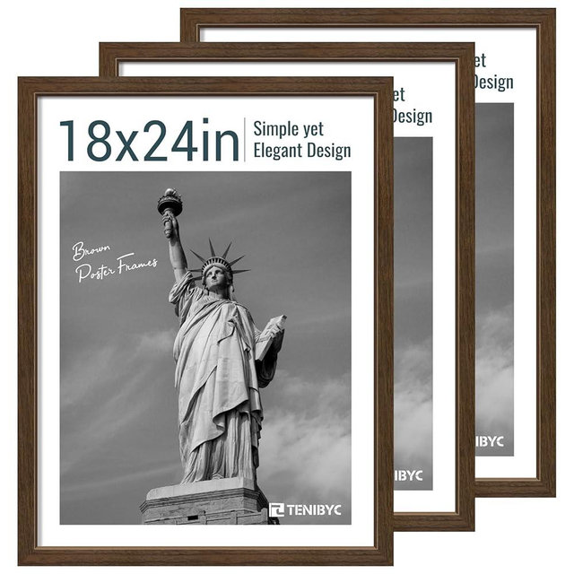 TENIBYC 18x24 Poster Frame 3 Pack - Brown Woodgrain, Wood Picture frame, Gallery Picture Frame - Wall Hanging