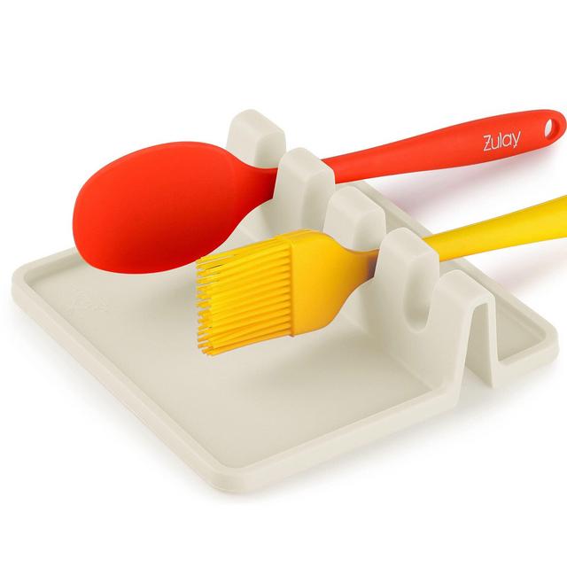 Silicone Utensil Rest with Drip Pad for Multiple Utensils, Heat-Resistant, BPA-Free Spoon Rest Spoon Holder for Stove Top, Kitchen Utensil Holder for Ladles, Tongs More - by Zulay (Gardenia)