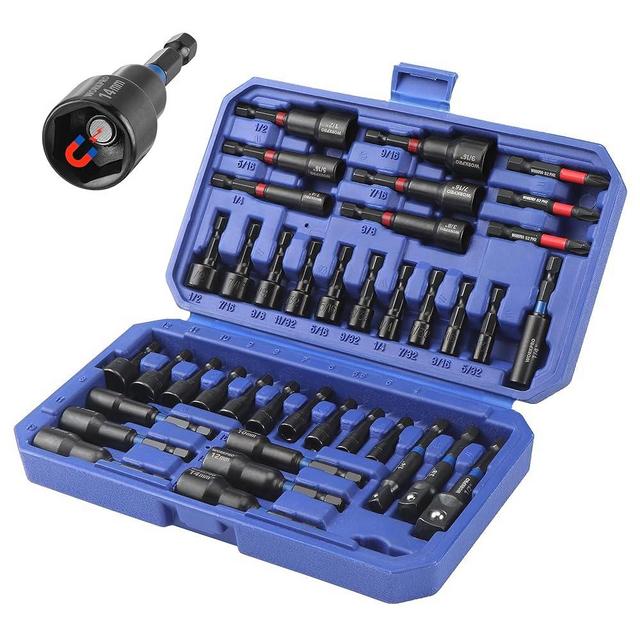 WORKPRO 39-Piece Magnetic Nut Driver Set, Impact Drill Driver Bit 1/4" Hex Shank, SAE & Metric Cr-V Steel Power Nut Drivers with Impact Socket Adapters, Screwdriver Bits, Bit Holder, Sturdy Tool Box