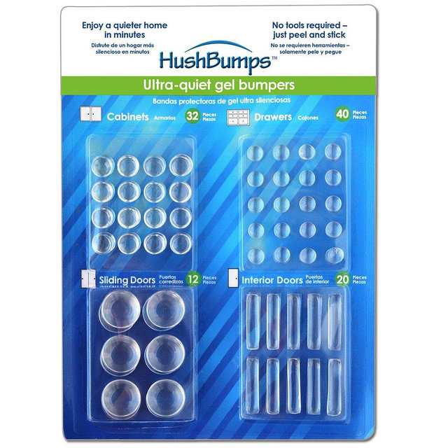 HushBumps Ultra-Quiet Gel Bumpers - 104 Piece Value Pack - 2-Layer Polyurethane for Superior Shock Aborbency and Sound Dampening - Protects & Quiets Cabinets, Interior Doors, Sliding Doors & Drawers