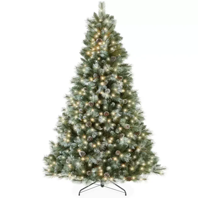 Best Choice Products 7.5ft Pre-Lit Frosted Scotch Pine Christmas Tree w/ 1,320 Branch Tips, 450 2-in-1 LED Lights