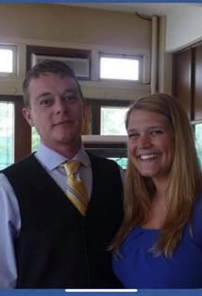 Our first photo together at Celeste’s (our officiant) and Shawna’s wedding
